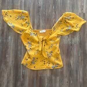ASTR The Label Yellow Floral Tie-Front Top